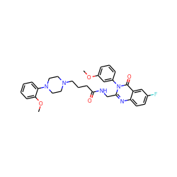 COc1cccc(-n2c(CNC(=O)CCCN3CCN(c4ccccc4OC)CC3)nc3ccc(F)cc3c2=O)c1 ZINC000029123301