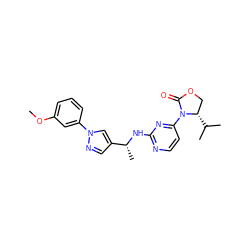 COc1cccc(-n2cc([C@@H](C)Nc3nccc(N4C(=O)OC[C@@H]4C(C)C)n3)cn2)c1 ZINC000142059151