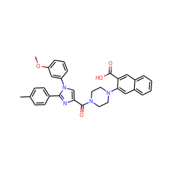 COc1cccc(-n2cc(C(=O)N3CCN(c4cc5ccccc5cc4C(=O)O)CC3)nc2-c2ccc(C)cc2)c1 ZINC000044352194