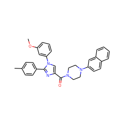 COc1cccc(-n2cc(C(=O)N3CCN(c4ccc5ccccc5c4)CC3)nc2-c2ccc(C)cc2)c1 ZINC000040918400