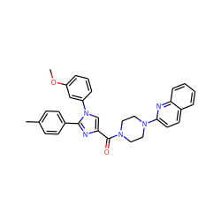 COc1cccc(-n2cc(C(=O)N3CCN(c4ccc5ccccc5n4)CC3)nc2-c2ccc(C)cc2)c1 ZINC000040918148