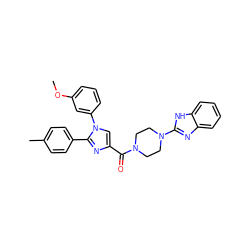 COc1cccc(-n2cc(C(=O)N3CCN(c4nc5ccccc5[nH]4)CC3)nc2-c2ccc(C)cc2)c1 ZINC000040406141