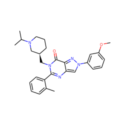 COc1cccc(-n2cc3nc(-c4ccccc4C)n(C[C@@H]4CCCN(C(C)C)C4)c(=O)c3n2)c1 ZINC000169329312