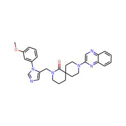 COc1cccc(-n2cncc2CN2CCCC3(CCN(c4cnc5ccccc5n4)CC3)C2=O)c1 ZINC000096173149