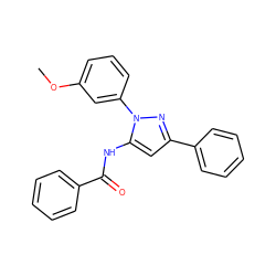 COc1cccc(-n2nc(-c3ccccc3)cc2NC(=O)c2ccccc2)c1 ZINC000013704406