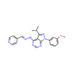 COc1cccc(-n2nc(C(C)C)c3c(N/N=C/c4ccncc4)ncnc32)c1 ZINC000014946205