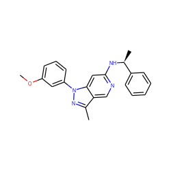 COc1cccc(-n2nc(C)c3cnc(N[C@@H](C)c4ccccc4)cc32)c1 ZINC000040953093