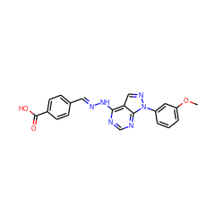 COc1cccc(-n2ncc3c(N/N=C/c4ccc(C(=O)O)cc4)ncnc32)c1 ZINC000014946199