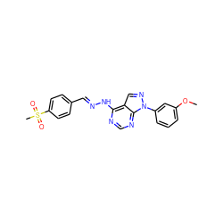 COc1cccc(-n2ncc3c(N/N=C/c4ccc(S(C)(=O)=O)cc4)ncnc32)c1 ZINC000014946185