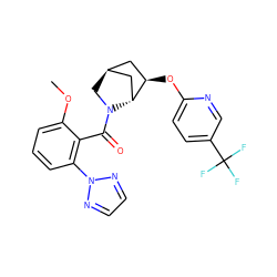 COc1cccc(-n2nccn2)c1C(=O)N1C[C@H]2C[C@@H](Oc3ccc(C(F)(F)F)cn3)[C@H]1C2 ZINC000218535886