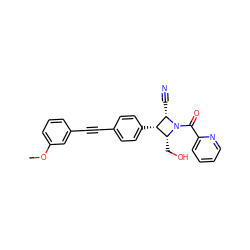 COc1cccc(C#Cc2ccc([C@H]3[C@@H](CO)N(C(=O)c4ccccn4)[C@H]3C#N)cc2)c1 ZINC000095598819