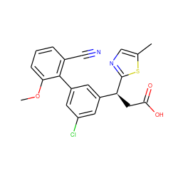 COc1cccc(C#N)c1-c1cc(Cl)cc([C@H](CC(=O)O)c2ncc(C)s2)c1 ZINC001772616285