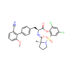 COc1cccc(C#N)c1-c1ccc(C[C@H](NC(=O)[C@]2(C)CCCN2S(=O)(=O)c2cc(Cl)cc(Cl)c2)C(=O)O)cc1 ZINC000026648871