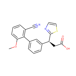 COc1cccc(C#N)c1-c1cccc([C@H](CC(=O)O)c2nccs2)c1 ZINC001772623093