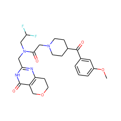 COc1cccc(C(=O)C2CCN(CC(=O)N(Cc3nc4c(c(=O)[nH]3)COCC4)CC(F)F)CC2)c1 ZINC000205721197