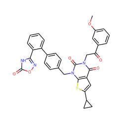 COc1cccc(C(=O)Cn2c(=O)c3cc(C4CC4)sc3n(Cc3ccc(-c4ccccc4-c4noc(=O)[nH]4)cc3)c2=O)c1 ZINC000096169965