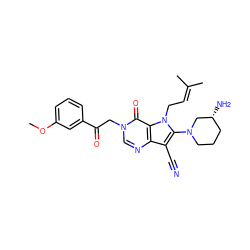 COc1cccc(C(=O)Cn2cnc3c(C#N)c(N4CCC[C@@H](N)C4)n(CC=C(C)C)c3c2=O)c1 ZINC000073257527