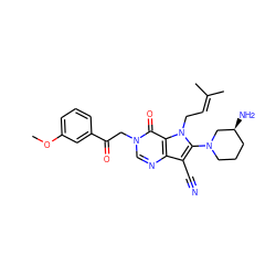 COc1cccc(C(=O)Cn2cnc3c(C#N)c(N4CCC[C@H](N)C4)n(CC=C(C)C)c3c2=O)c1 ZINC000073257528