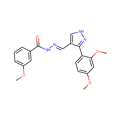 COc1cccc(C(=O)N/N=C/c2c[nH]nc2-c2ccc(OC)cc2OC)c1 ZINC000000721779