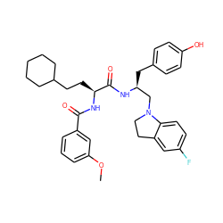 COc1cccc(C(=O)N[C@@H](CCC2CCCCC2)C(=O)N[C@@H](Cc2ccc(O)cc2)CN2CCc3cc(F)ccc32)c1 ZINC000014971547