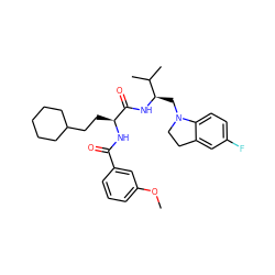 COc1cccc(C(=O)N[C@@H](CCC2CCCCC2)C(=O)N[C@H](CN2CCc3cc(F)ccc32)C(C)C)c1 ZINC000014971493