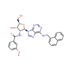 COc1cccc(C(=O)N[C@@H]2[C@H](O)[C@@H](CO)O[C@H]2n2cnc3c(NCc4cccc5ccccc45)ncnc32)c1 ZINC000026282858