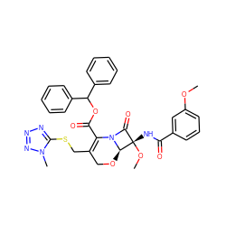 COc1cccc(C(=O)N[C@]2(OC)C(=O)N3C(C(=O)OC(c4ccccc4)c4ccccc4)=C(CSc4nnnn4C)CO[C@@H]32)c1 ZINC000026470384