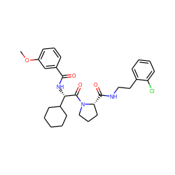 COc1cccc(C(=O)N[C@H](C(=O)N2CCC[C@H]2C(=O)NCCc2ccccc2Cl)C2CCCCC2)c1 ZINC000095599199