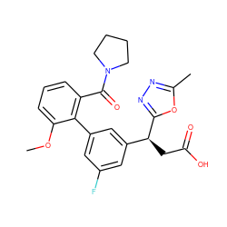 COc1cccc(C(=O)N2CCCC2)c1-c1cc(F)cc([C@H](CC(=O)O)c2nnc(C)o2)c1 ZINC001772575882