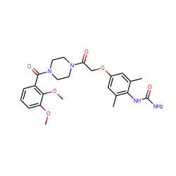 COc1cccc(C(=O)N2CCN(C(=O)COc3cc(C)c(NC(N)=O)c(C)c3)CC2)c1OC ZINC000653835474