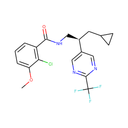 COc1cccc(C(=O)NC[C@@H](CC2CC2)c2cnc(C(F)(F)F)nc2)c1Cl ZINC000217371157