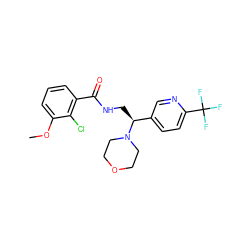 COc1cccc(C(=O)NC[C@@H](c2ccc(C(F)(F)F)nc2)N2CCOCC2)c1Cl ZINC000207613535