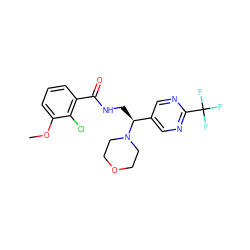 COc1cccc(C(=O)NC[C@@H](c2cnc(C(F)(F)F)nc2)N2CCOCC2)c1Cl ZINC001772592349