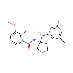 COc1cccc(C(=O)NC2(C(=O)c3cc(C)cc(C)c3)CCCC2)c1C ZINC000013490019