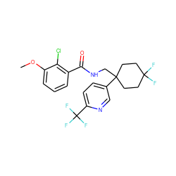 COc1cccc(C(=O)NCC2(c3ccc(C(F)(F)F)nc3)CCC(F)(F)CC2)c1Cl ZINC000473198570