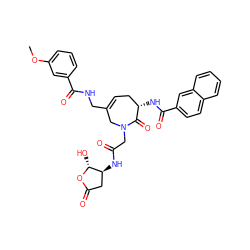 COc1cccc(C(=O)NCC2=CC[C@H](NC(=O)c3ccc4ccccc4c3)C(=O)N(CC(=O)N[C@H]3CC(=O)O[C@@H]3O)C2)c1 ZINC000028713457