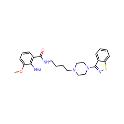 COc1cccc(C(=O)NCCCCN2CCN(c3nsc4ccccc34)CC2)c1N ZINC000013747191