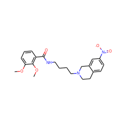 COc1cccc(C(=O)NCCCCN2CCc3ccc([N+](=O)[O-])cc3C2)c1OC ZINC000073197903