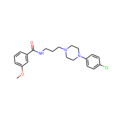 COc1cccc(C(=O)NCCCN2CCN(c3ccc(Cl)cc3)CC2)c1 ZINC000011909555