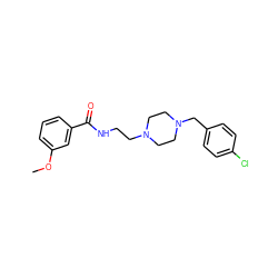 COc1cccc(C(=O)NCCN2CCN(Cc3ccc(Cl)cc3)CC2)c1 ZINC000022939118