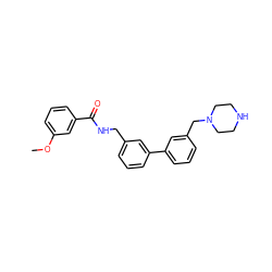 COc1cccc(C(=O)NCc2cccc(-c3cccc(CN4CCNCC4)c3)c2)c1 ZINC000040954642