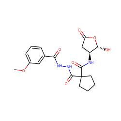 COc1cccc(C(=O)NNC(=O)C2(C(=O)N[C@H]3CC(=O)O[C@@H]3O)CCCC2)c1 ZINC000036092985