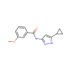 COc1cccc(C(=O)Nc2cc(C3CC3)[nH]n2)c1 ZINC000013580446