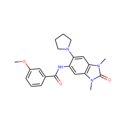 COc1cccc(C(=O)Nc2cc3c(cc2N2CCCC2)n(C)c(=O)n3C)c1 ZINC000006794927