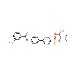 COc1cccc(C(=O)Nc2ccc(-c3ccc(S(=O)(=O)N[C@H](C(=O)O)C(C)C)cc3)cc2)c1 ZINC000028464997