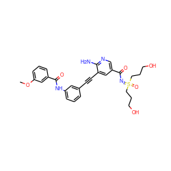 COc1cccc(C(=O)Nc2cccc(C#Cc3cc(C(=O)N=S(=O)(CCCO)CCCO)cnc3N)c2)c1 ZINC001772611118