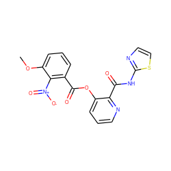 COc1cccc(C(=O)Oc2cccnc2C(=O)Nc2nccs2)c1[N+](=O)[O-] ZINC000013521967