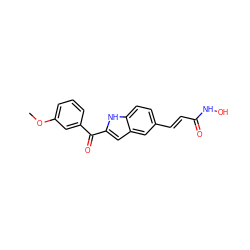 COc1cccc(C(=O)c2cc3cc(/C=C/C(=O)NO)ccc3[nH]2)c1 ZINC000028713201