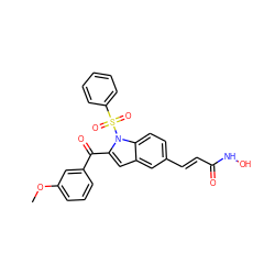 COc1cccc(C(=O)c2cc3cc(/C=C/C(=O)NO)ccc3n2S(=O)(=O)c2ccccc2)c1 ZINC000028713192