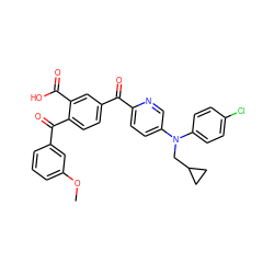 COc1cccc(C(=O)c2ccc(C(=O)c3ccc(N(CC4CC4)c4ccc(Cl)cc4)cn3)cc2C(=O)O)c1 ZINC000199274156